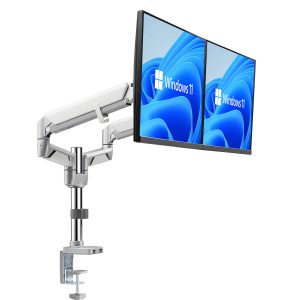 Novara Plus for 2x LCD 9kg, Aluminium, Quick-release VESA, Desk Clamp, 2x USB, 30cm Chrome Pole - Silver