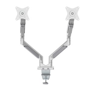 Novara for 2x LCD 9kg, Aluminium, Quick-release VESA, Desk Clamp - Silver