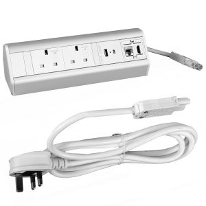 PBlock Plus Desk Power 2-fused Sockets, USB A+C, RJ45, HDMI (in Black, White)