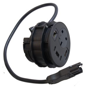 ChargeBase ⌀8cm Grommet Power 5A-fused Socket, USB A+C, Wireless Charger, HDMI, 1.6M Cable