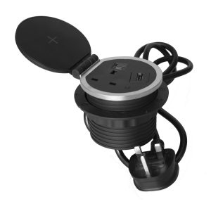 ChargePad ⌀8cm Grommet Power 5A-fused Socket, USB A+C, Wireless Charger, HDMI, 1.6m Cable
