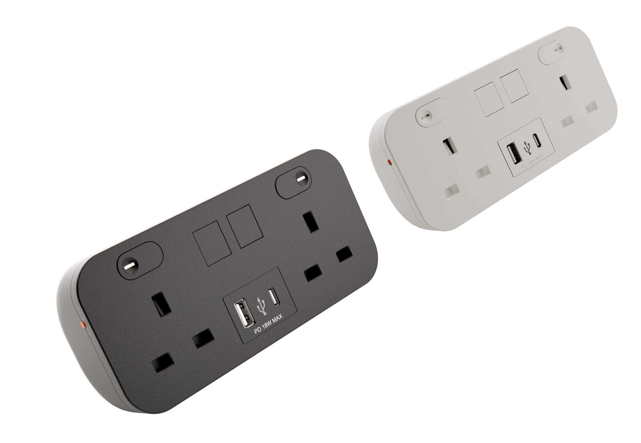 Hicon two dual UK socket desktop power unit with dual USB WHITE and BLACK