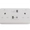 Hicon two dual UK socket desktop power unit with dual USB WHITE and Media outputs FRONT CAT 6 HDMI