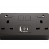 Hicon two dual UK socket desktop power unit with dual USB black and Media outputs FRONT SWITCH OFF