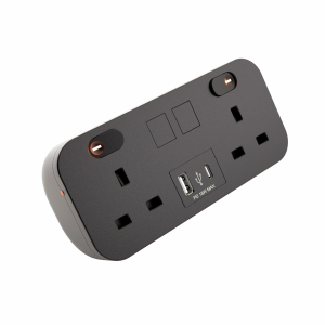 HICON TWO Dual UK Socket Desktop Power Module with Dual USB Charging & Media Slots