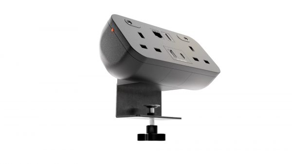 Hicon two dual UK socket desktop power unit with dual USB black and Media outputs WITH CLAMP ATTACHED