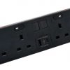 HICON FOUR - 4 UK socket desktop power unit with dual USB and Media outputs in BLACK