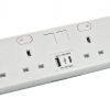 HICON FOUR - 4 UK socket desktop power unit with dual USB and Media outputs in WHITE