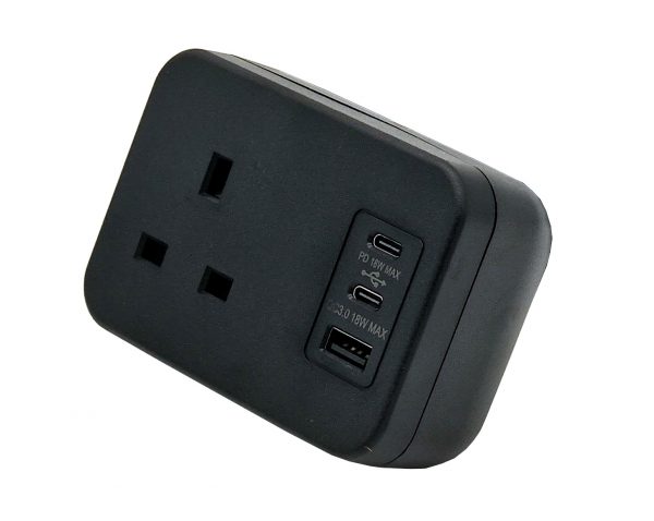 Hicon one single uk socket desktop power unit with dual USB black