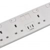 HICON FOUR - 4 UK socket desktop power unit with dual USB and Media outputs in WHITE