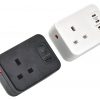 Hicon one single uk socket desktop power unit with dual USB black and white