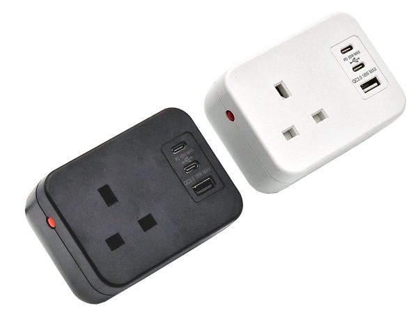 Hicon one single uk socket desktop power unit with dual USB black and white