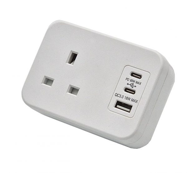 Hicon one single uk socket desktop power unit with dual USB white