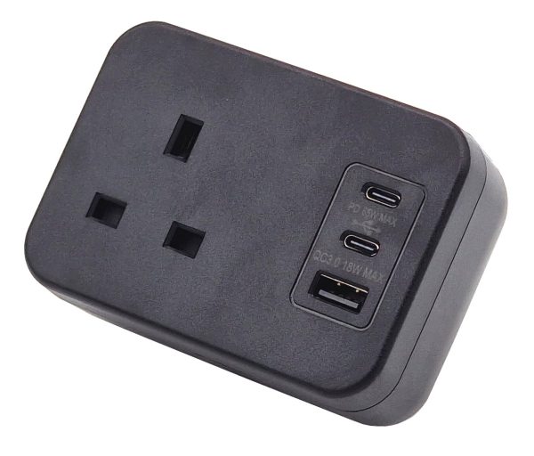 Hicon one single uk socket desktop power unit with dual USB black