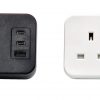 Hicon one single uk socket desktop power unit with dual USB black and white