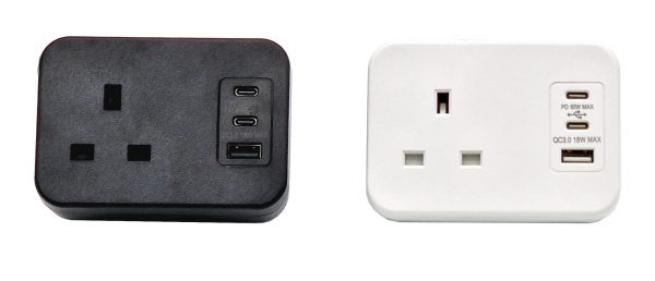 Hicon one single uk socket desktop power unit with dual USB black and white
