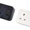 Hicon one single uk socket desktop power unit with dual USB black and white
