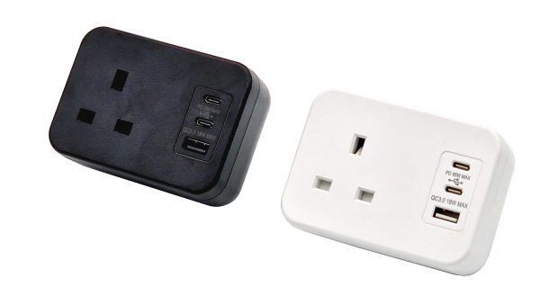 Hicon one single uk socket desktop power unit with dual USB black and white