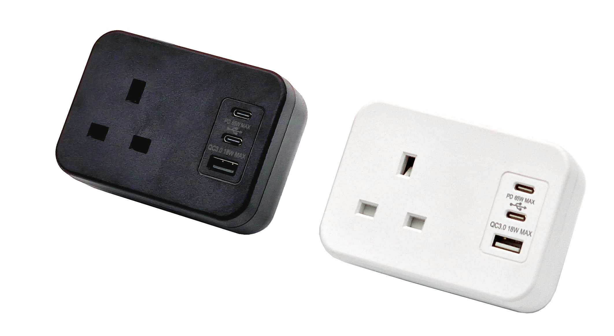 Hicon one single uk socket desktop power unit with dual USB black and white