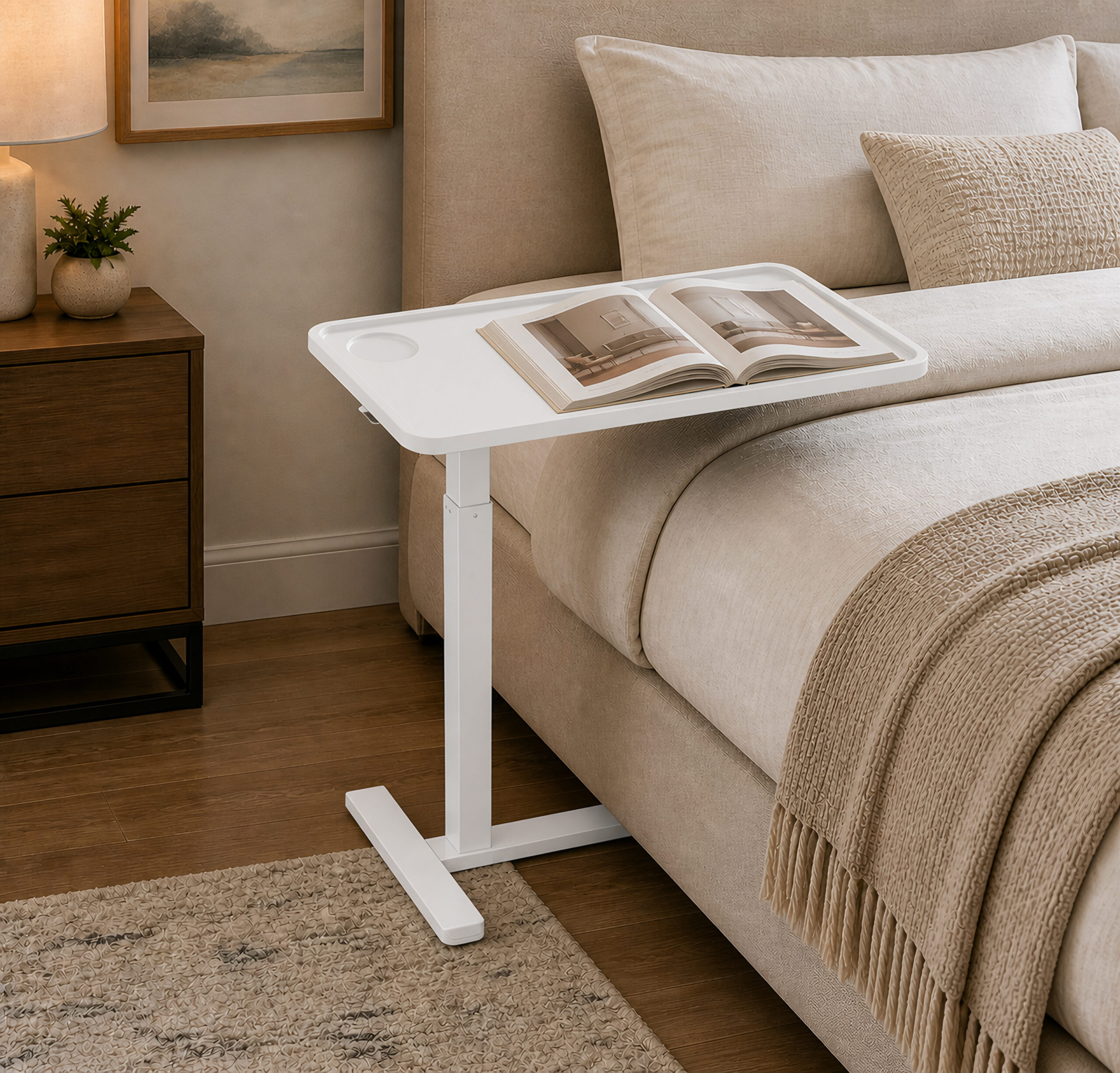 Aura Lite 3rd Gen Height Adjustable Overbed Table Lifestyle Scene