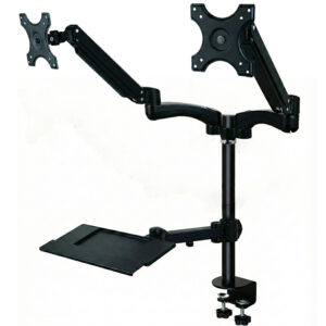 Velastation Dual Gas Arm Workstation with Keyboard Tray – Black